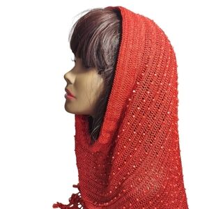 Convertible Fashion Crochet Cowl Hood  Ruby Red Beaded Gorgeous